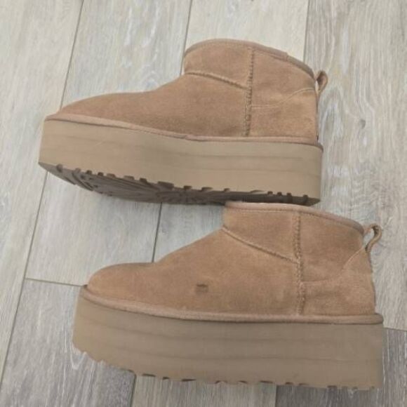 UGG Classic Ultra Mini Platform chestnut tan suede boots warm winter size 9 - Picture 11 of 14